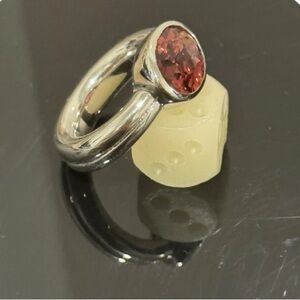 Silver garnet bezel set ring